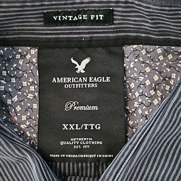 American Eagle Men Premium Vintage Fit Button Down Shirt Gray XXL - Picture 5 of 11